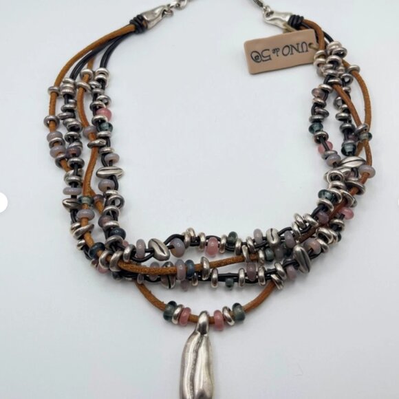 $310 Uno de 50 Multi Strand leather Silver plated Beaded Necklace Choker BOHO - Picture 13 of 14